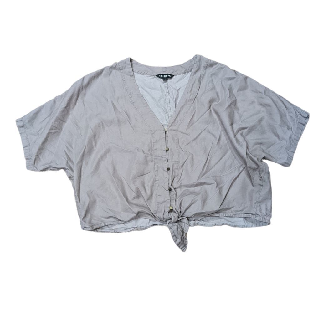 EXPRESS Women's Neutral Brown Cropped Tie Front Top Size Medium
